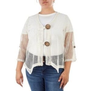 NWT NINA LEONARD White CROCHET TOPPER SHRUG